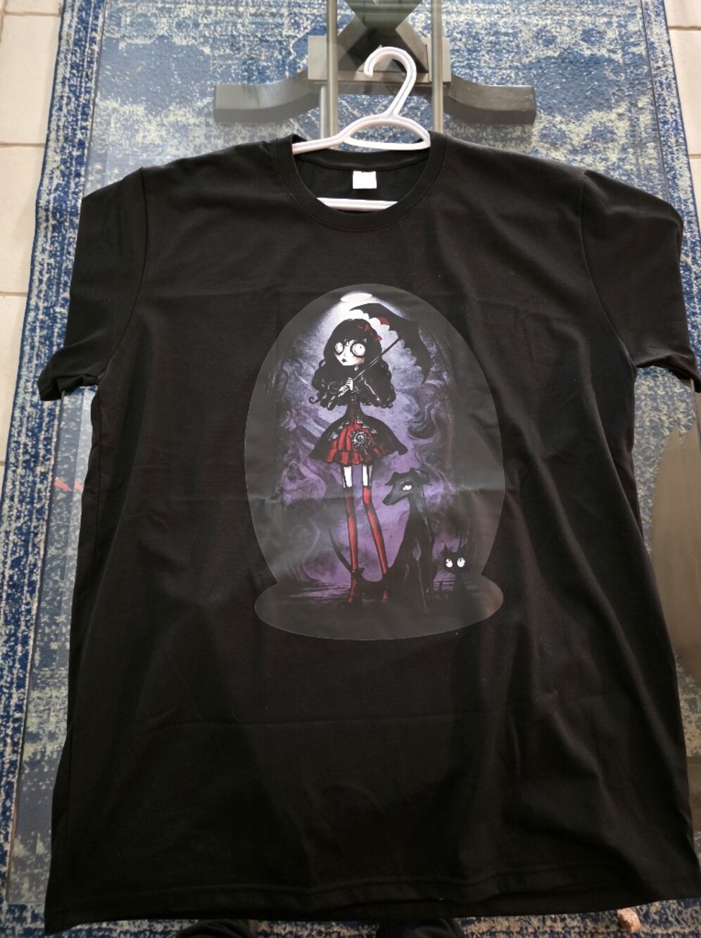 SHEIN Black Short Sleeve Tee with Gothic Doll Graphic